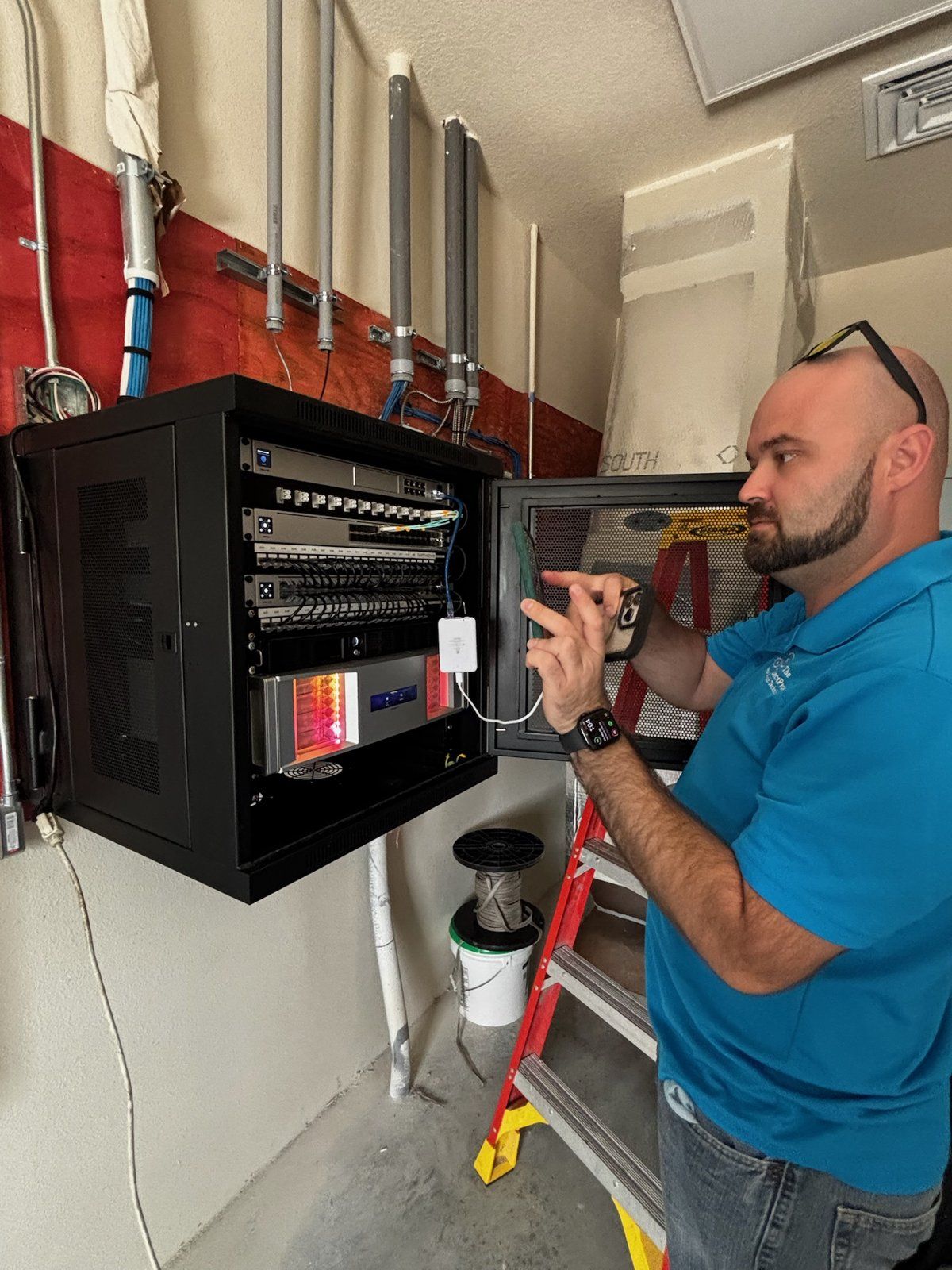 The Electpros service van arriving at a Brevard County home for a seasonal smart home and camera setup